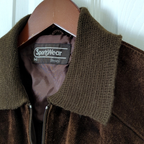 Sears Sportswear 80's Vintage Suede Leather & Knit Cardigan Jacket Dark Brown M - Picture 3 of 14